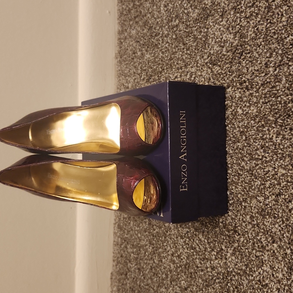 NIB Enzo Angiolini Dark Red Croc Pattern Heels Sz 7